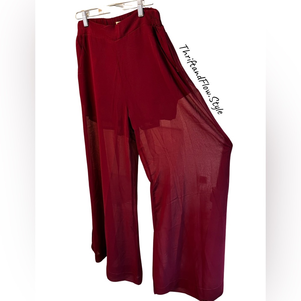 NWT | UNIQ | SHEER PANTALOON TROUSER | BURGUNDY | LARGE